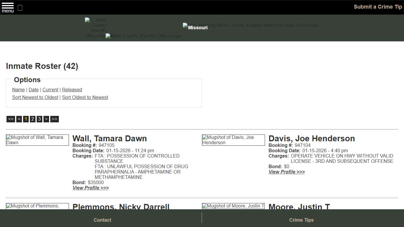 Inmate Roster - Current Inmates Booking Date Descending - Miller County Sheriff MO